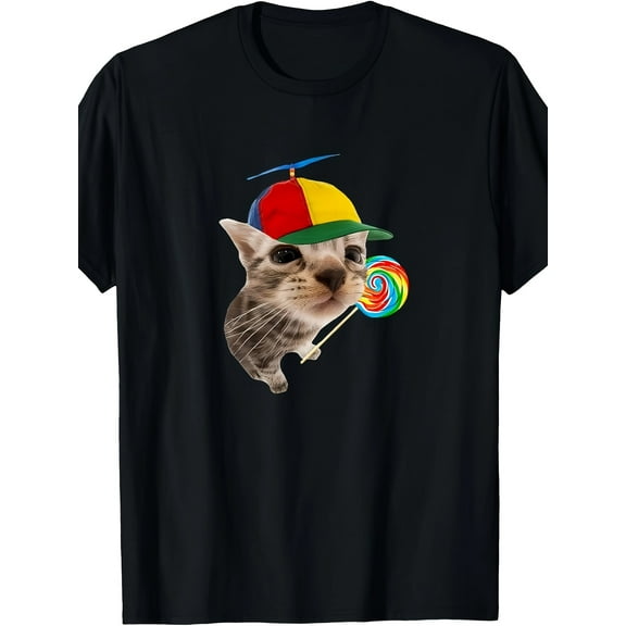 Silly Cat With Lollipop Meme T-Shirt100% Cotton - 220g
