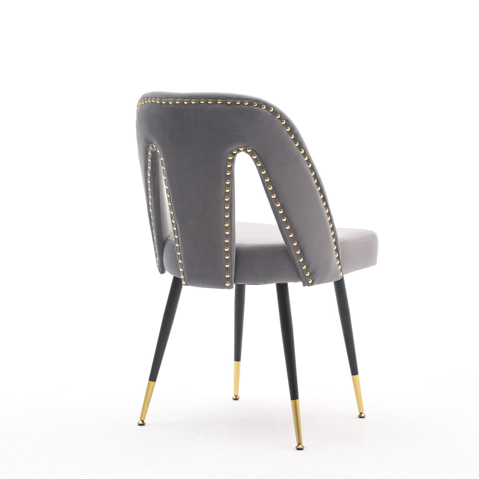 Dining Chairs, Modern Kitchen Dining Room Chairs, Upholstered Dining Accent Side Chairs in Velvet Cushion Seat with Nailheads and Gold Tipped Black Metal Legs (Set of 2)