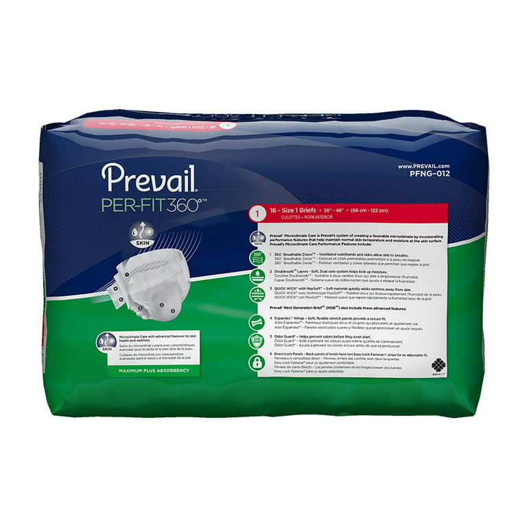 Prevail Per-Fit 360 Daily Briefs, Size 1, 2, 3 - Maxiumum Absorbency