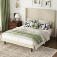 thumbnail image 2 of PORKISS Queen Size Bed Frame with Upholstered Wing Back Headboard for Bedroom, No Box Spring Needed, Beige, 2 of 9