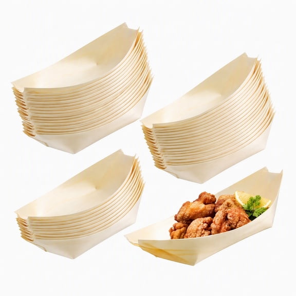 Stcellnmex 100 Pcs Bamboo Boat Plates 5.5 Inch Small Wooden Appetizer Tray for Sushi Party