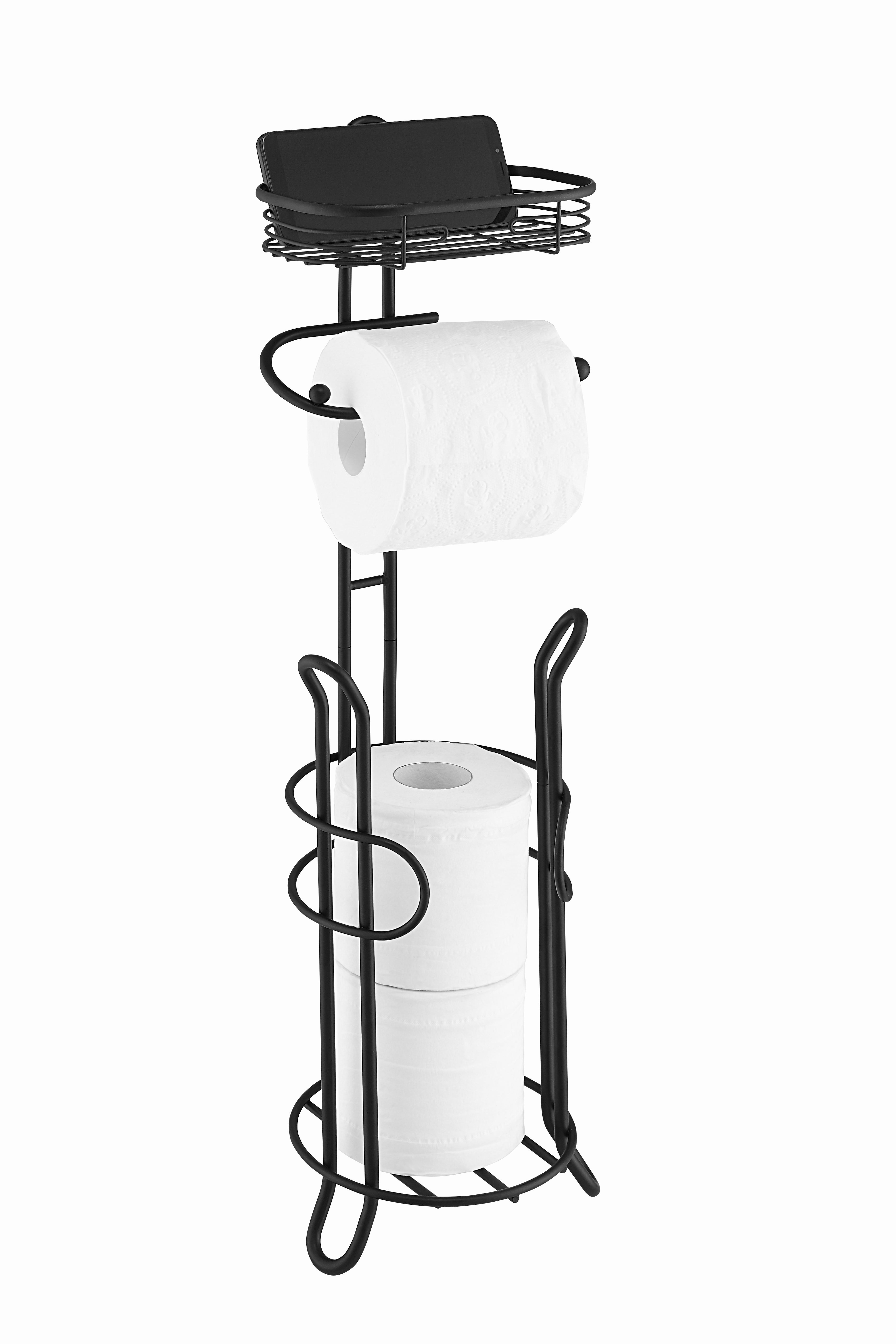 SunnyPoint Bathroom Toilet Tissue Paper Roll Storage Holder with Reserve and Shelve; Black
