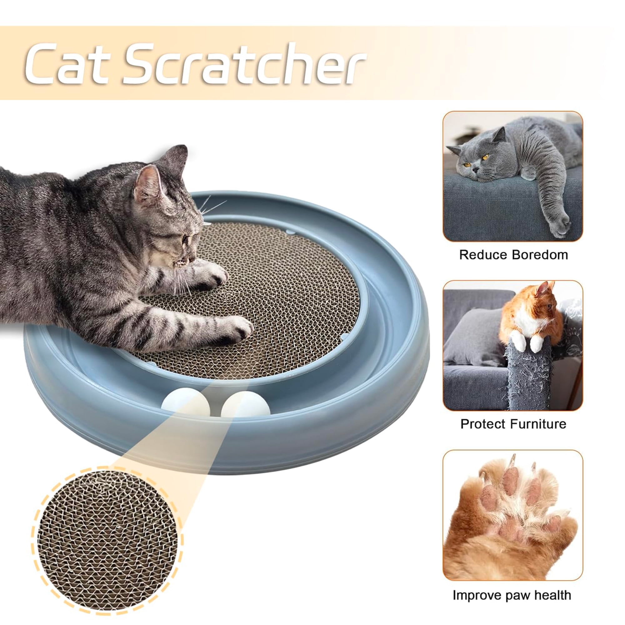 Interactive Cat Ball Track Toy with Scratching Board, Exercise Set for Indoor Cats and Kittens, Mental and Physical Stimulation, Includes Spare Ball, Grey