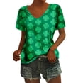 thumbnail image 1 of Hot Sale!! T-Shirt Femme St Patricks Day Col en V Manches Courtes Imprimé Sequins T-Shirts Décontractés Festifs Drapeau Irlandais Trèfle Col Rond Tee Tops Blanc + TTG, 1 of 3