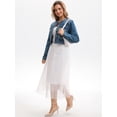 thumbnail image 7 of DARING DIVA Women's Collarless Button Down Long Sleeve Denim Jacket M Blue, 7 of 7