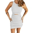 thumbnail image 1 of Bigersell Robes à Col Licou pour Femmes Mode Femmes Été Pli Col Rond Amincissant Uni Sans Manches Robe Mini Femmes Coupe Évasée Style 23525, Robes Courtes Femme Blanc G, 1 of 6