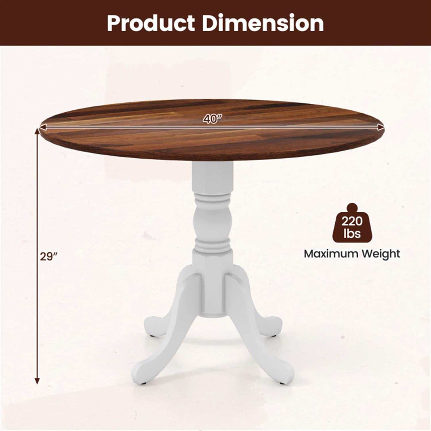 Demi Bonn Wooden Dining Table with Round Tabletop and Curved Trestle Legs, Modern Kitchen Table Furniture for Dining Room, Dinette, Brown+White