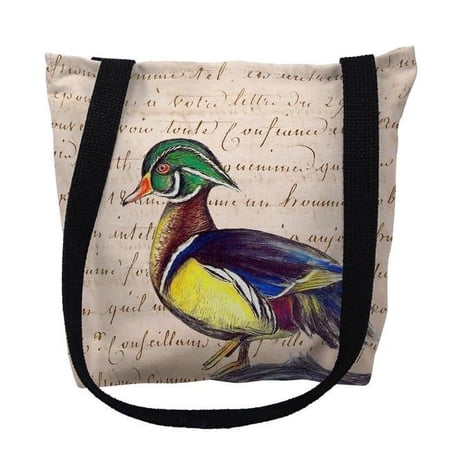 Betsydrake TY145BG 18 x 18 in. Male Wood Duck Script Tote Bag - Large