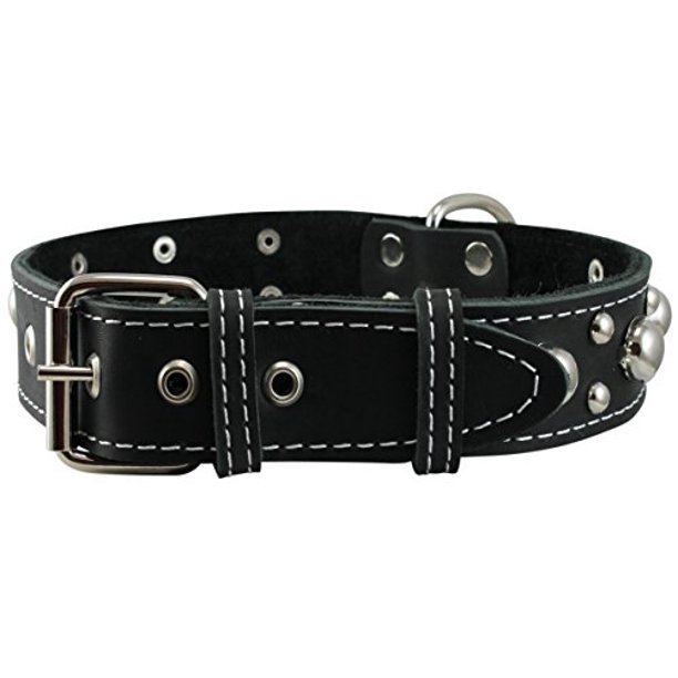 Black Real 1.5' Wide Thick Leather Studded Dog Collar. Fits 17'21.5' Neck, Large Breeds