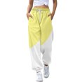 thumbnail image 1 of Women's Color Block Sports Pants, Elastic Drawstring Waist Casual Trousers, Side Pocket Jogger Pants, Soft Comfortable Athletic Wear, Colorful Pattern Lounge Pants Yellow S, 1 of 9