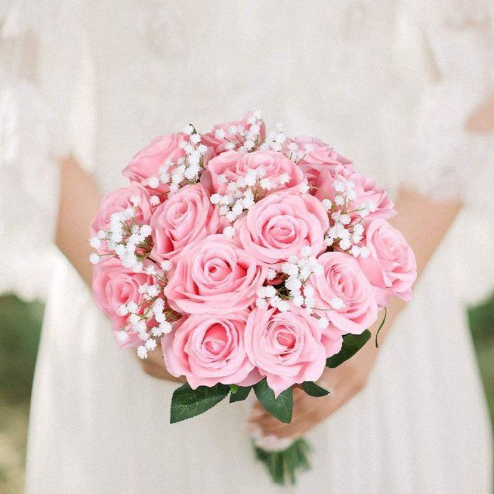 Morttic 24Pcs Fake Roses, Big Flower Head Pink Roses Artificial Flowers with Stems for Wedding Decorations, Fake Roses Bouquet for DIY Home Party Decor