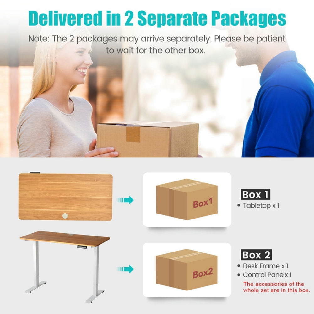 Demi Bonn Electric Height Adjustable Standing Desk with Memory Controller, Small Home Computer Desk Study Writing Table, Beige