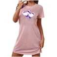 thumbnail image 2 of WREESH Sleep Shirts for Women Short Sleeve Heart Printed Night Shirts for Sleeping Pullover Nightgown Soft Comfortable Nightdress Pink, 2 of 3