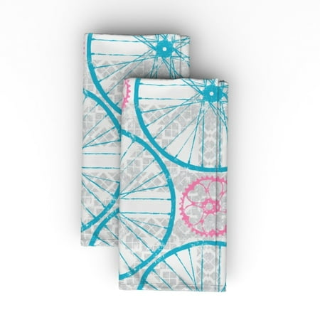 

Linen Cotton Canvas Dinner Napkins (Set of 2) - Love Cycling Grey Blue Pink Wheels Bike Hearts Geometric Bicycle Wheel Tread Texture Tracks Print Cloth Dinner Napkins by Spoonflower