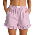 thumbnail image 2 of Sokhug Womens Striped Ruffle Hem Shorts Elastic High Waist Casual with Pockets Summer Lounge Shorts, 2 of 7