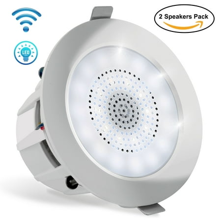 PYLE PDICBTL3F - 3’’ Bluetooth Ceiling / Wall Speakers, Aluminum Frame Speaker Pair with Built-in LED (Best Ceiling Speakers India)