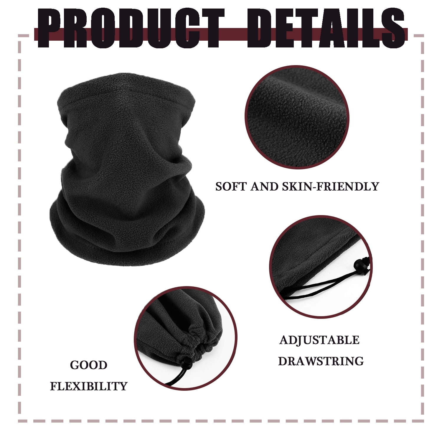 2 Pack Ski Mask Neck Gaiter Face Cover for Men Women Cold Weather Scarf Unisex Black