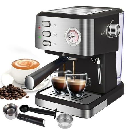 Bluebow Espresso Machine 20 Bar  1.5L Water Tank Pressure Gauge Milk Frother Steam Coffee Maker  Silver