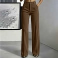 thumbnail image 2 of ZHYou No Boundarie Women's Corduroy Dress Pants Straight Leg Button High Waist Casual Soft Comfy Work Office Trousers with Pockets,Brown,Size M, 2 of 7