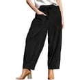thumbnail image 3 of Women'S Corduroy Pants Baggy Wide Leg Pants Casual Elastic Waisted Palazzo Harem Pants with Pockets Black S, 3 of 7