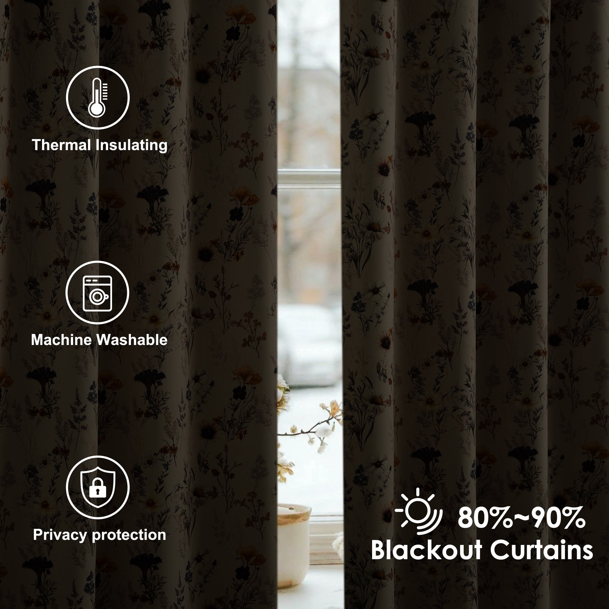 NICETOWN Blackout Curtains for Living Room, Printed Thermal Insulated Privacy Protection Curtains Grommet Room Darkening Drapes for Bedroom, Beige, 52"x84"， 2 Panels