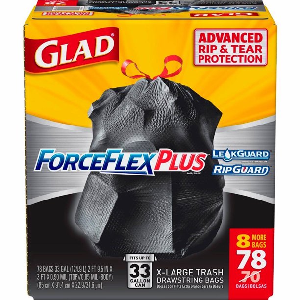 Product of Glad 33Gal. ForceFlex Black Drawstring Plastic Trash Bags