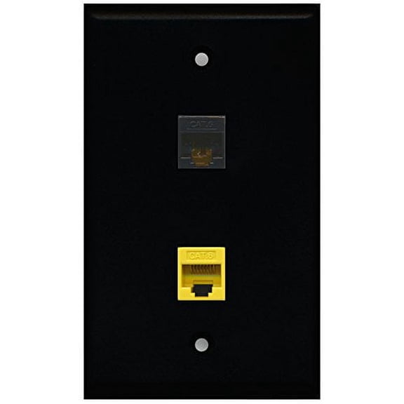 RiteAV - Black 1 Port Cat6 Ethernet Black 1 Port Cat6 Ethernet Yellow Wall Plate