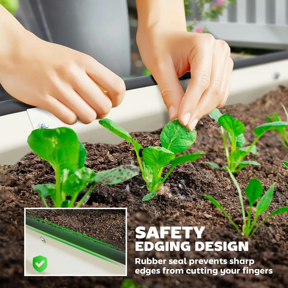 Spaco 7' x 3' x 1' Raised Garden Bed Set, 2-Piece Raised Beds for Gardening with Metal Plant Stakes, Cream White