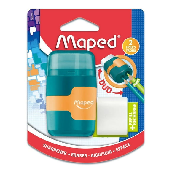 Maped - Connect 2 en 1 Aiguisoir 2 trous / Efface avec une recharge d'efface Aiguisoir / Efface