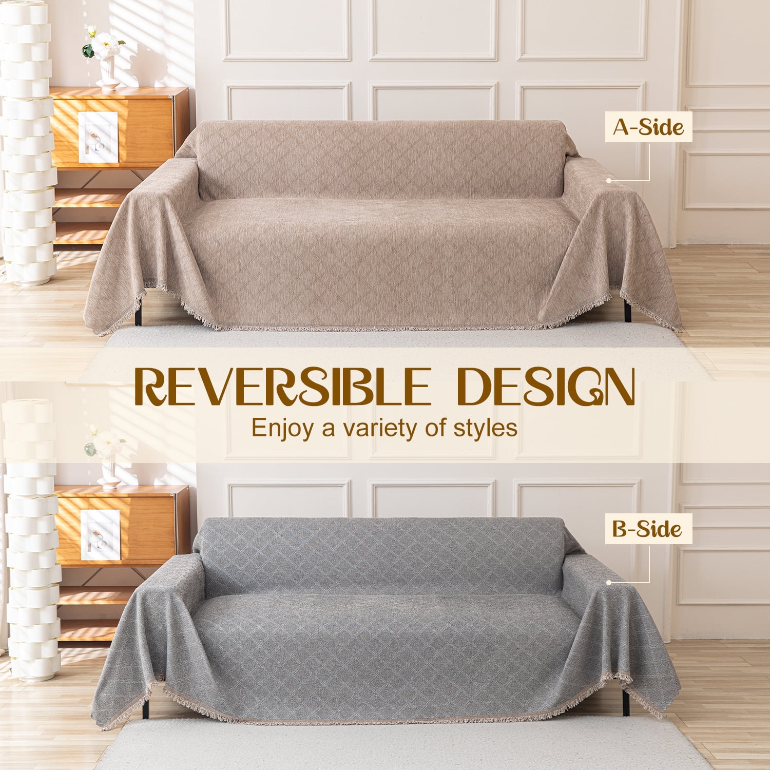 Jessy Home Sofa Cover Slipcover Couch Cover Protector Durable Multi-Function Furniture Cover for Pets Dogs Cats Home Decor Sofa Covers for Living Room 71"x 150"Light Coffee