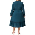 thumbnail image 3 of Agnes Orinda Women's Plus Size Dress V Neck Ruffle Long Sleeve Tiered Lace Patchwork Flowy Casual A Line Midi Dresses 1X Peacock Blue, 3 of 6