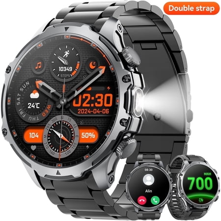 Mingwear 1.85-inch Military Men's Smartwatch fits for Android IPhone Devices with Fitness Tracker, Answer/Call/100 Multi-Sport Mode, IP67 Waterproof Sports Step Tracker (Black)
