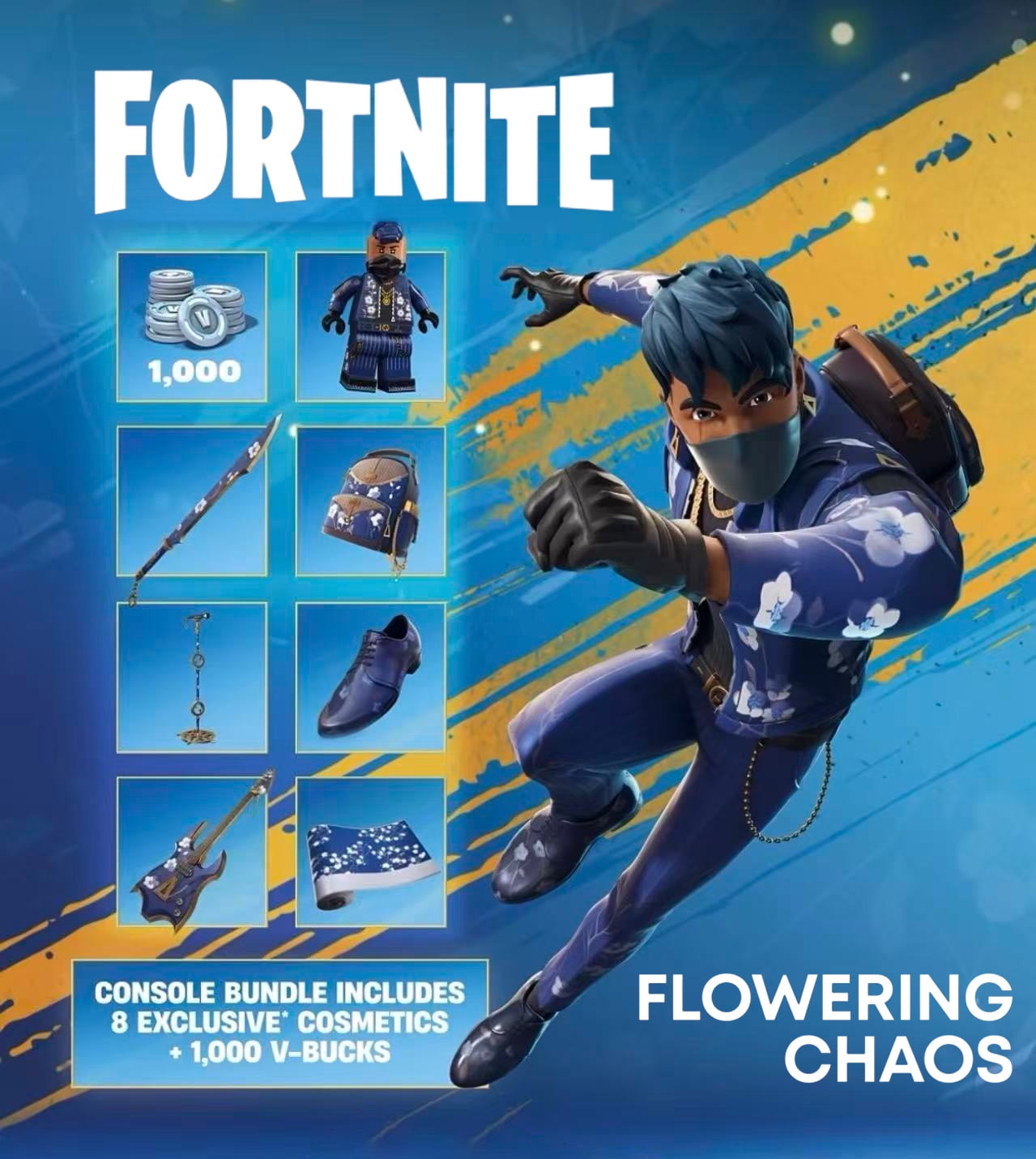PlayStation 5 Slim Digital 1.8TB SSD Fortnite Flowering Chaos Console with Two Controllers, White and Starlight Blue DualSense and Hard Shell Protective Controller Case - PS5 Slim Digital Console