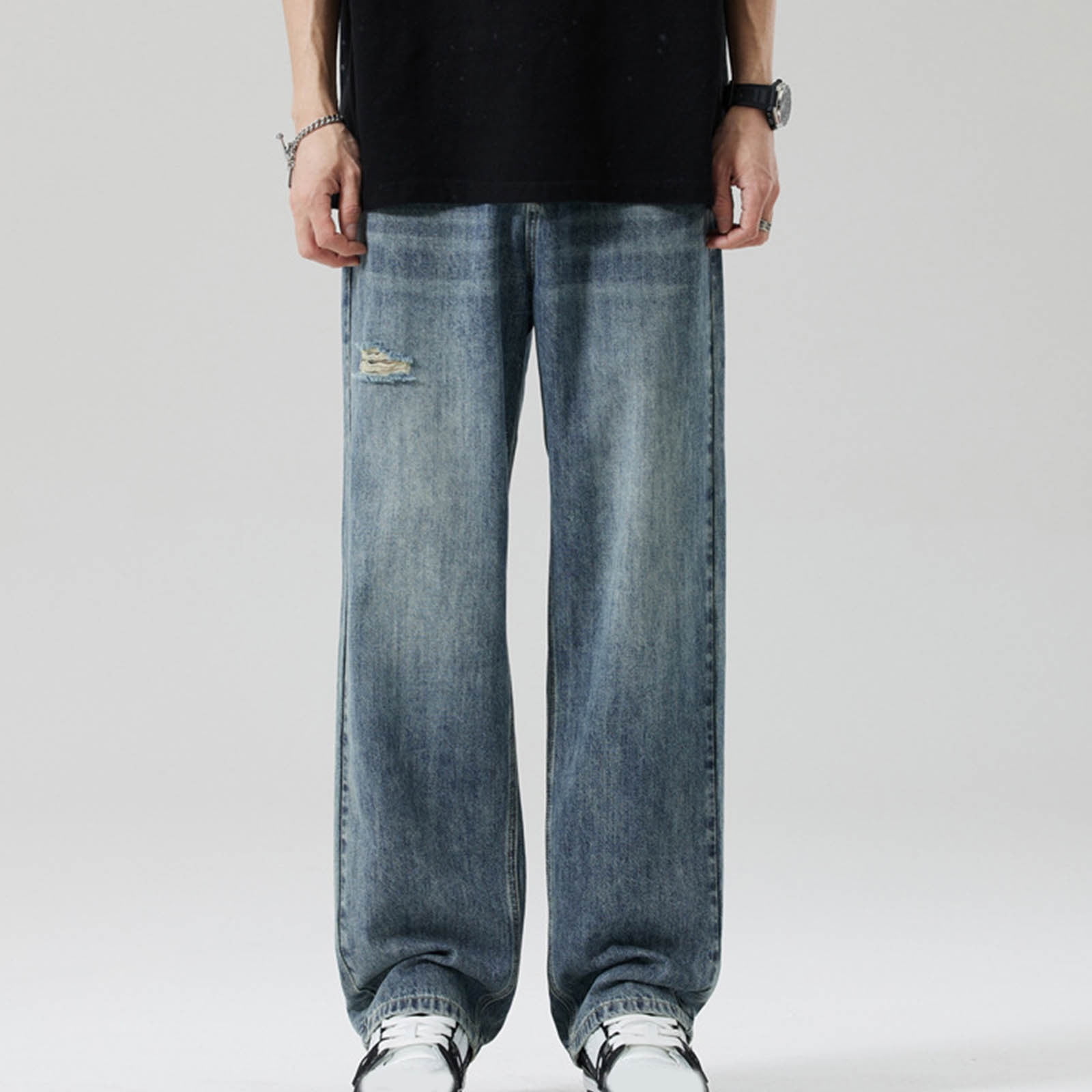 Dovford Men's Baggy Hip Hop Jeans Wide Leg Streetwear Jeans for