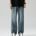 thumbnail image 2 of RYDCOT Men's Loose Fit Straight Leg Carpenter Jeans Baggy Wide Leg Plain Cotton Denim Pants Trousers Blue, 2 of 7