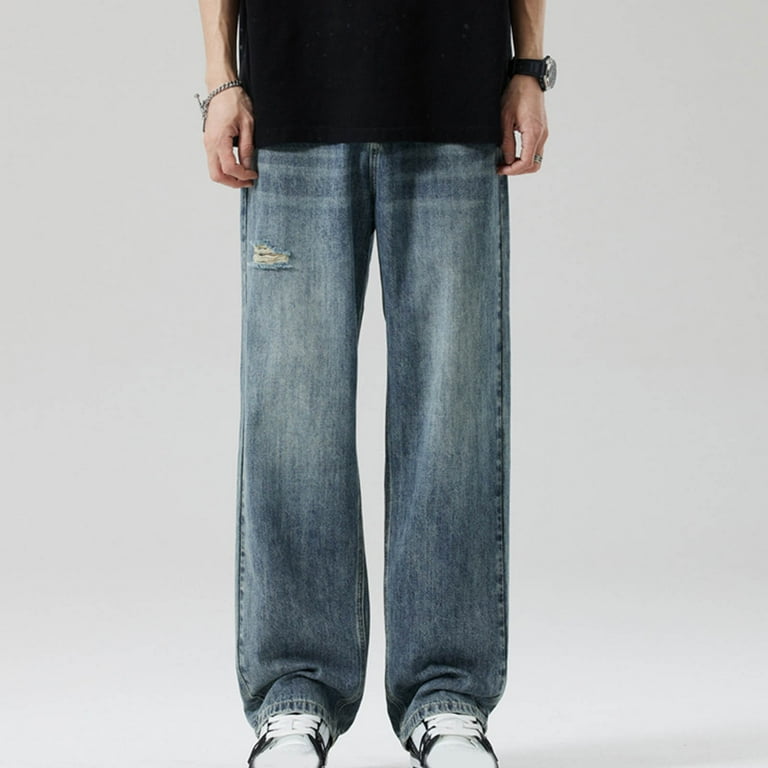 Dovford Men's Baggy Hip Hop Jeans Wide Leg Streetwear Jeans for