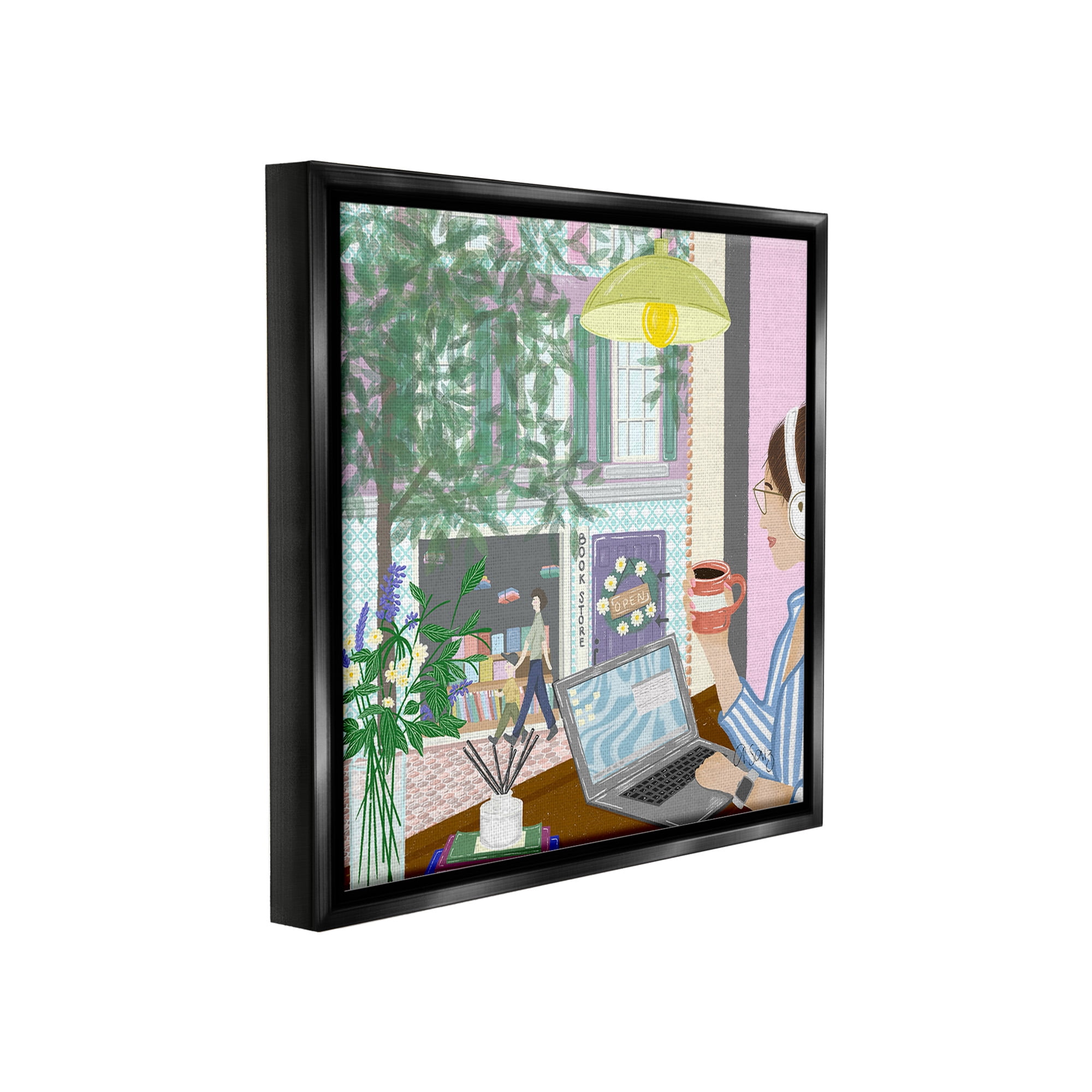 Stupell Industries Relaxing Cafe in City Travel & Places Painting Black Floater Framed Canvas Art Print Wall Art, 25 x 25