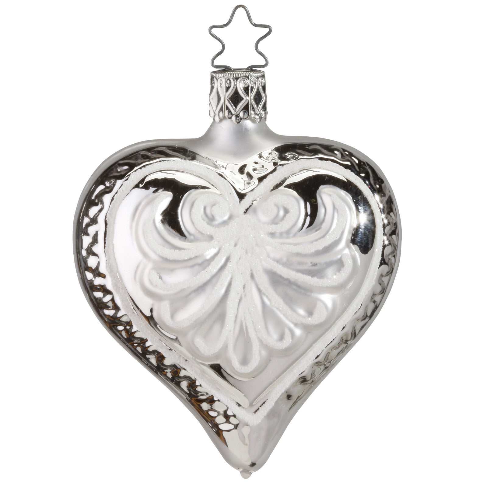 Inge Glas Love Forever Silver Heart German Glass Christmas Ornament