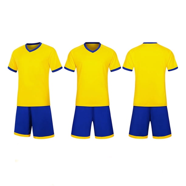 Conjuntos de blusas y camisas de manga corta con cuello en V. Conjunto de traje de fútbol de color sólido para niños para juegos deportivos universitarios, partidos de rendimiento, uniformes de entren