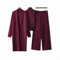 thumbnail image 5 of Chic European And American Style Solid Color Three-Piece Women'S Set With Shawl Cardigan, V-Neck Knit Top, And Wide Leg Trousers. Perfect For Casual Wear, 5 of 10