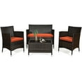 thumbnail image 2 of Gymax 4PCS Patio Rattan Conversation Furniture Set Outdoor w/ Orange Cushion, 2 of 10