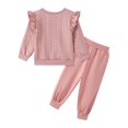 thumbnail image 4 of GYRATEDREAM Girls 2 Piece Outfit Cable Textured Ruffle Sweatshirt Jogger Pants Set, 18M-6T Kids Casual Tracksuit, 4 of 9