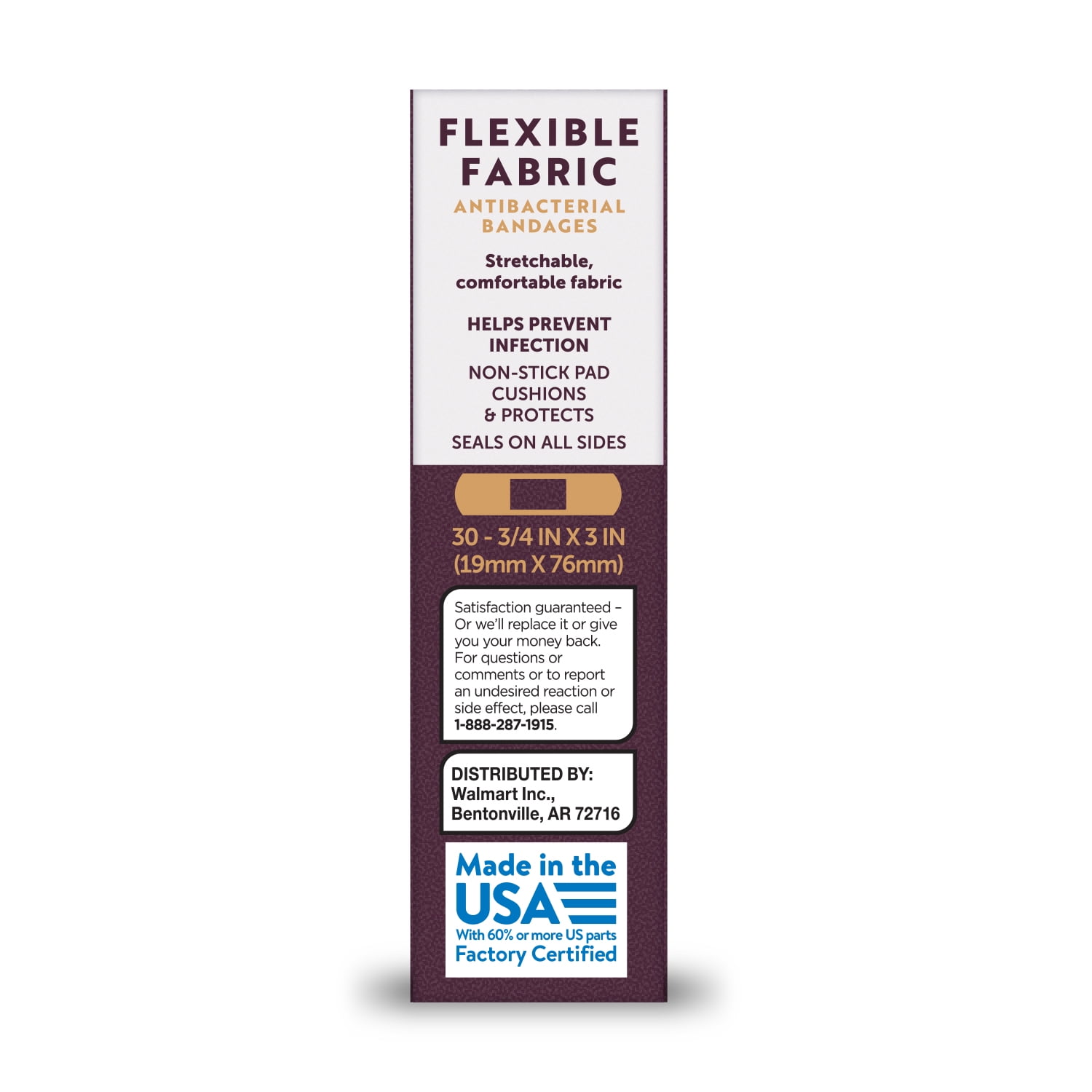 Equate Flexible Fabric Antibacterial Bandages, 30 Count
