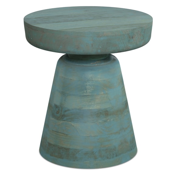 Simpli Home Robbie 16 inch Wide Solid Mango Wood Boho Contemporary Rustic Accent Table in Teal Wash