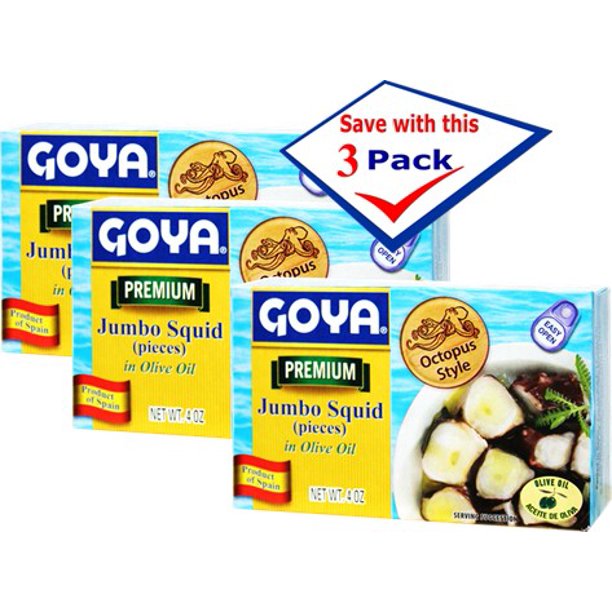 Jumbo Squid Octopus Style in Olive Oil by Goya 4 oz, Pack of 3