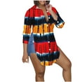 thumbnail image 1 of Blusa de solapa casual para mujer Camisa suelta con estampado de manga larga Tops Botones Cárdigan Pompotops FGAJ21191, 1 of 6