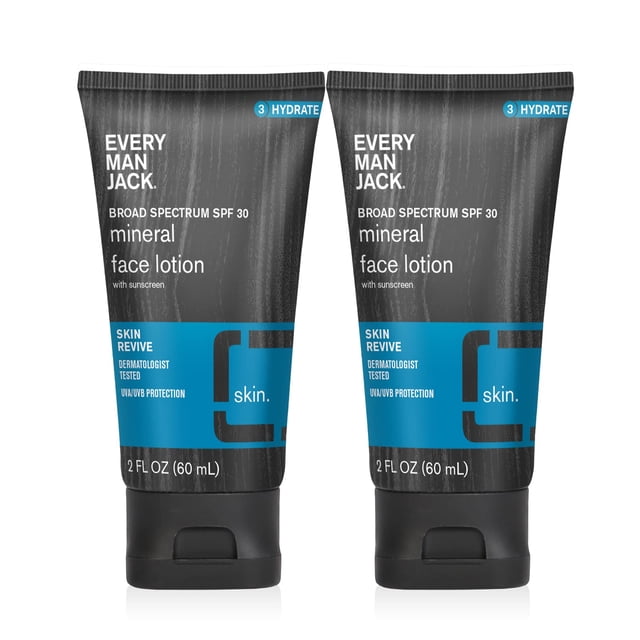 Loción facial Every Man Jack Mineral SPF 30, 60 ml, paquete de 2 unidades, para hombres
