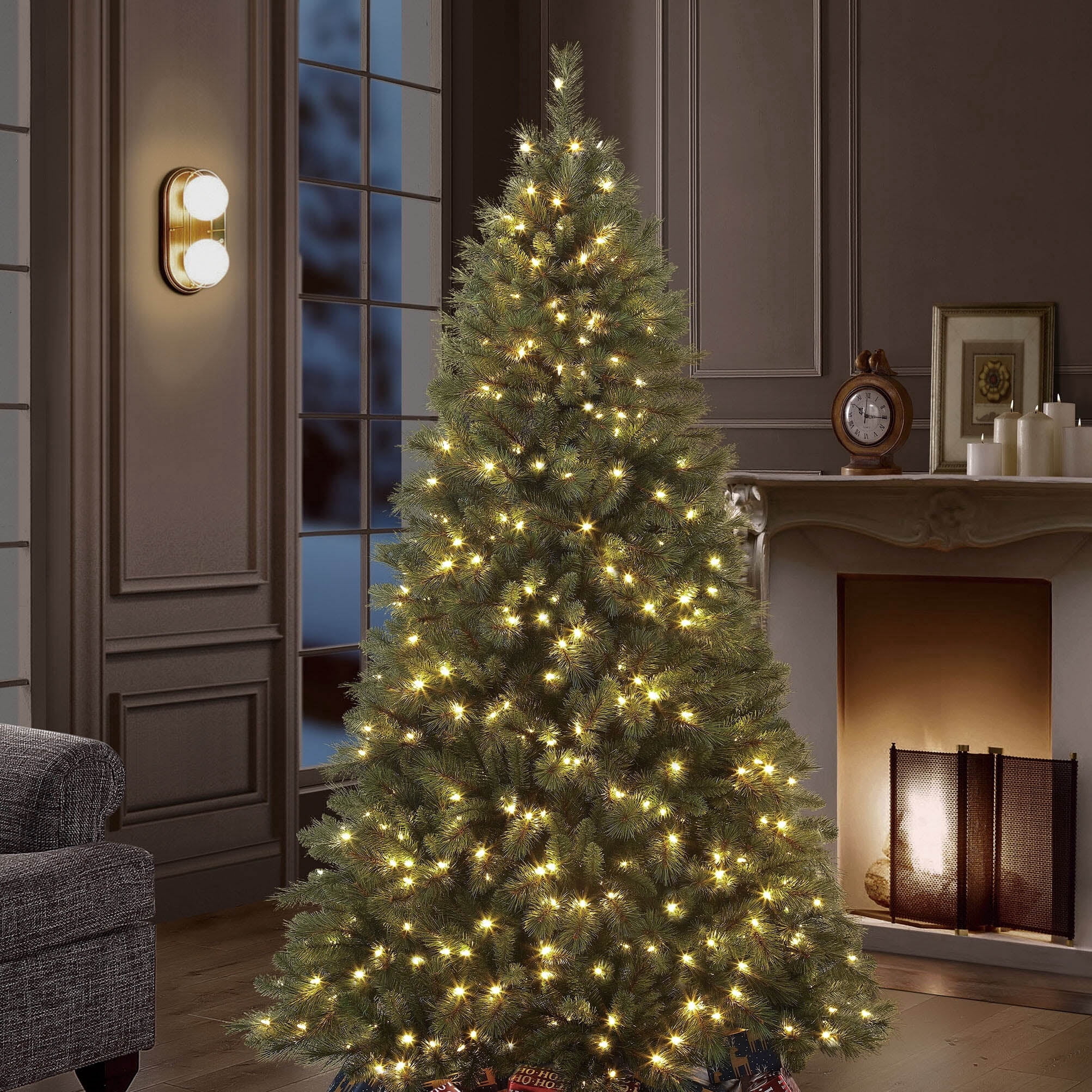 7.5' Pre-Lit Denali Fir Green Artificial Christmas Tree with 500 Warm White LED Lights and Stand, by Holiday Time