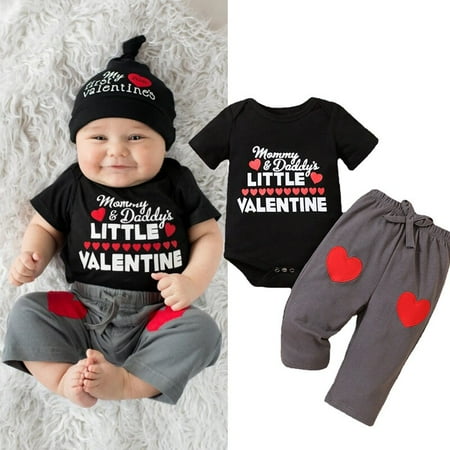 

2pcs Newborn Baby Girl Boys Pants Set Letters Print Short Sleeve Romper Tops + Heart Trousers Valentine s Day Outfits