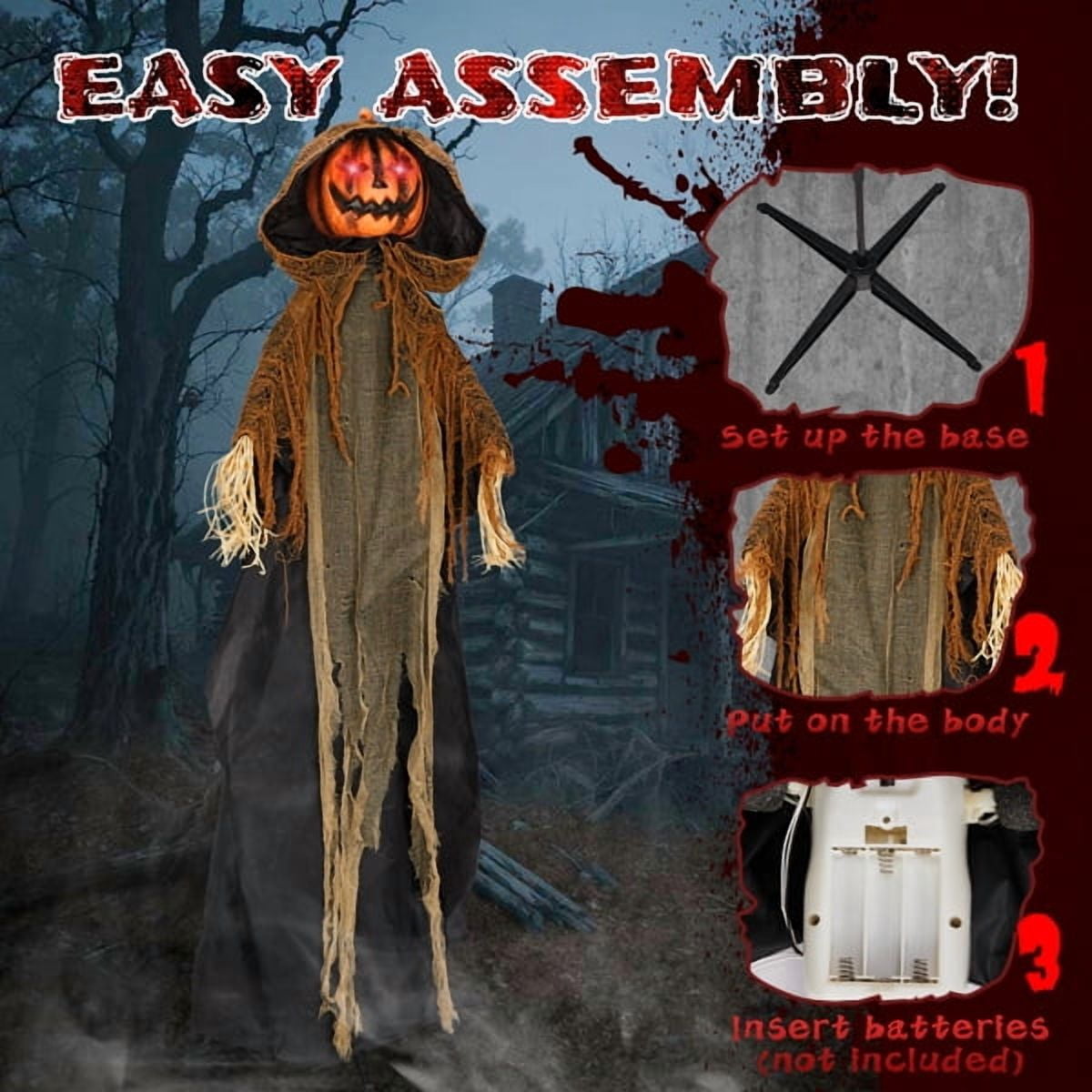 Alvantor Halloween Animated Decorations - 5.8 FT Sound-Activated Animatronic Pumpkin Ghost with Moving Head and Hands, Red LED Eyes